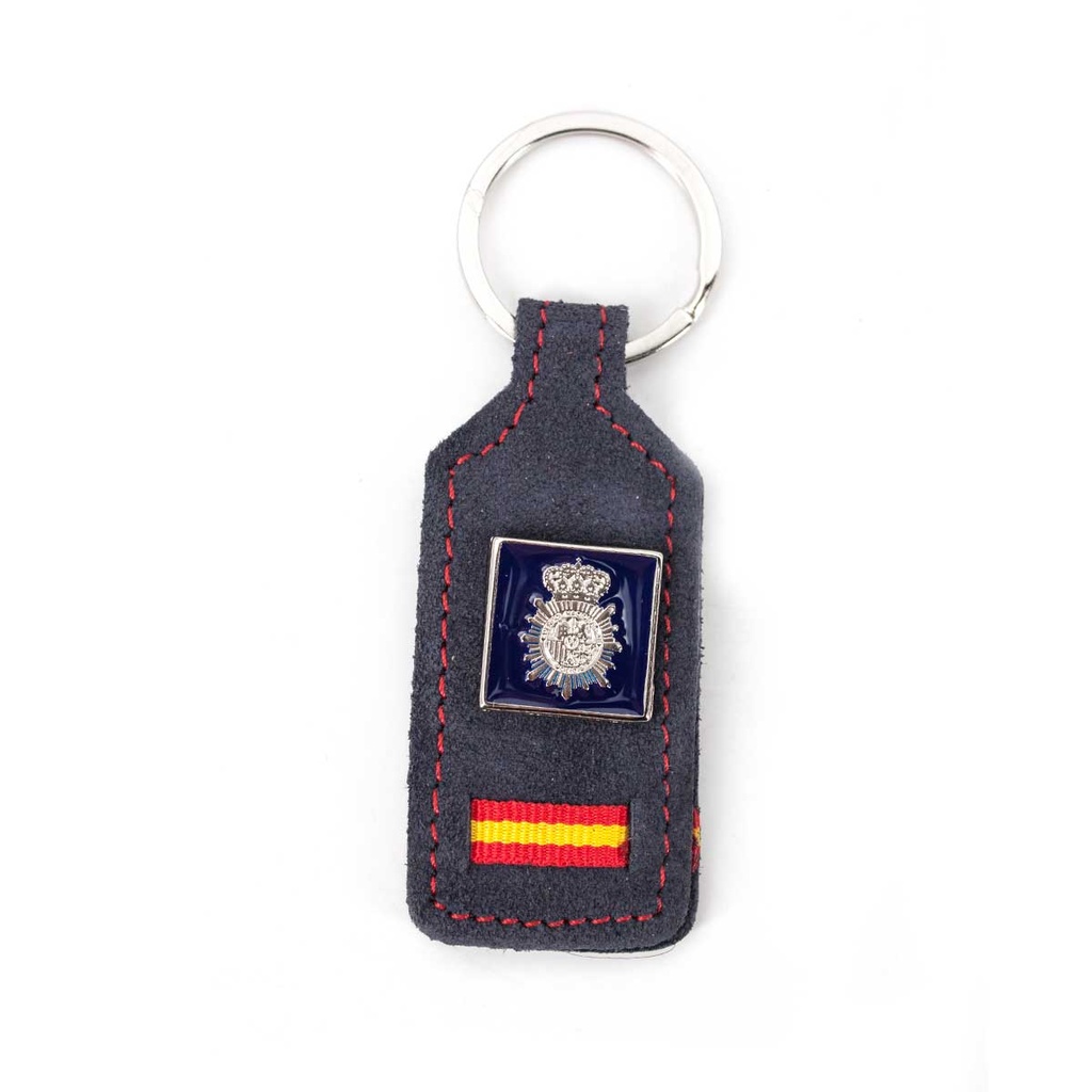 LLAVERO CUERO ESPAÑA POLICIA NACIONAL CHAPA RECTANGULAR MARINO