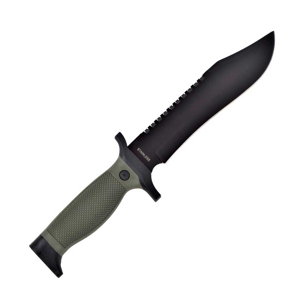 CUCHILLO TIPO OSO PUÑO Y FUNDA ABS VERDE-NEGRO