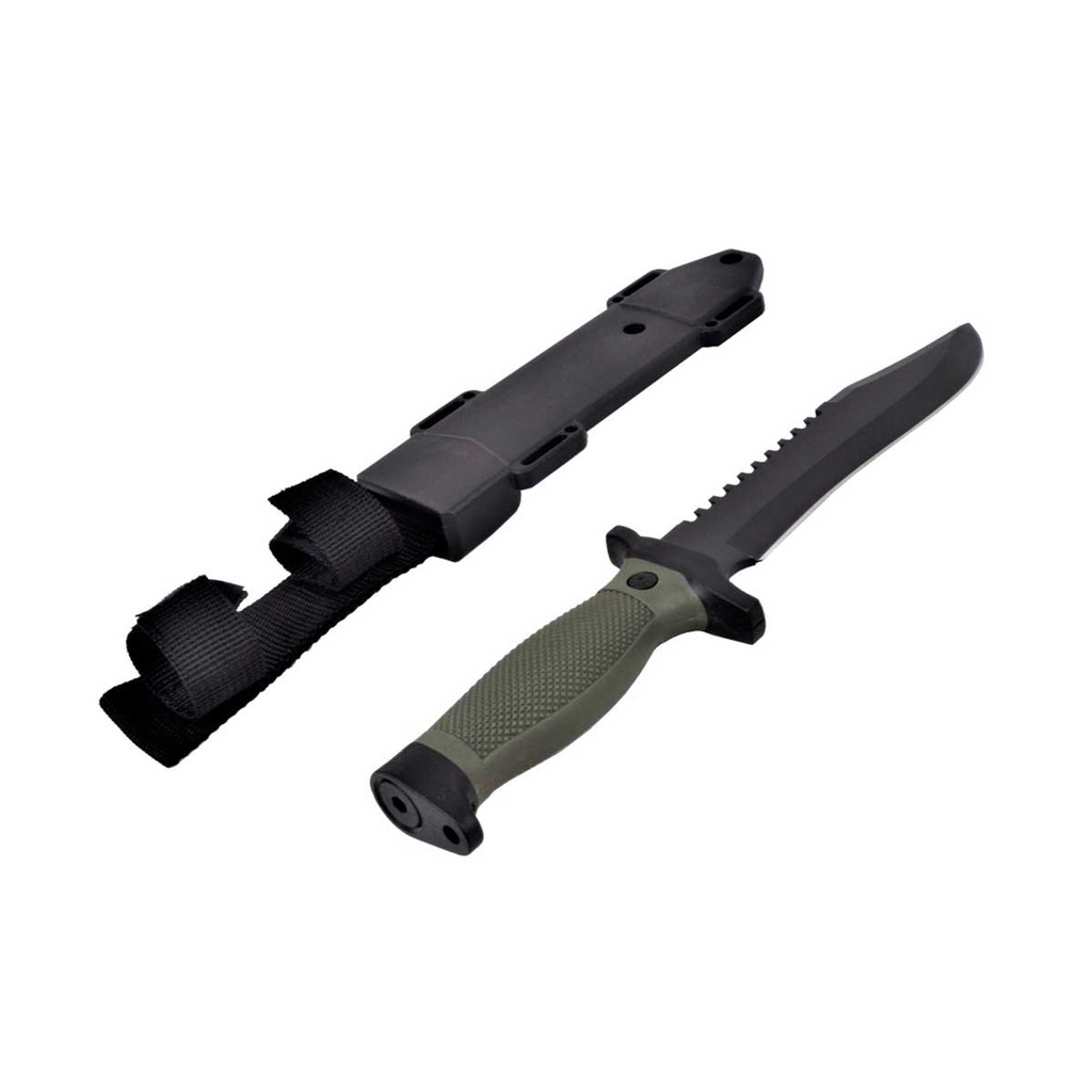 CUCHILLO TIPO OSO PUÑO Y FUNDA ABS VERDE-NEGRO