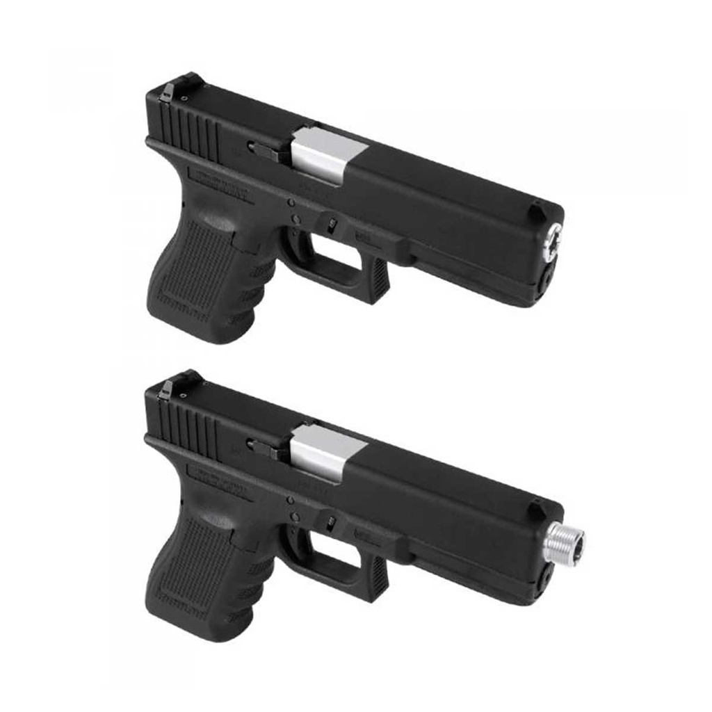 CAÑON EXTERNO ROSCADO LAYLAX/NINE BALL GLOCK 17 UMAREX NON RECOILING PLATA