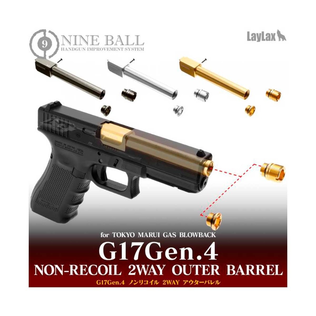 CAÑON EXTERNO ROSCADO LAYLAX/NINE BALL NON RECOIL GLOCK 17 GEN.4 DORADO