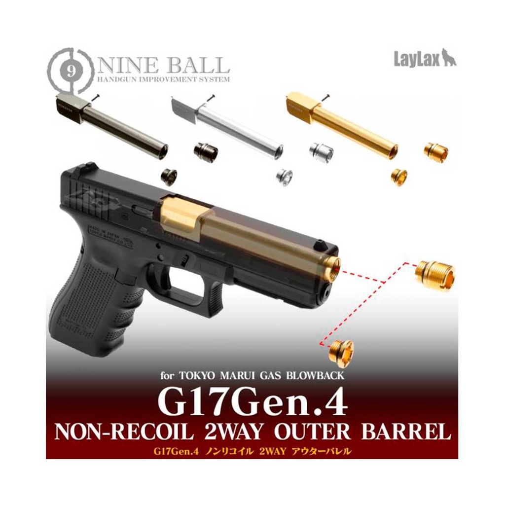 CAÑON EXTERNO ROSCADO LAYLAX/NINE BALL NON RECOIL GLOCK 17 GEN.4 PLATA