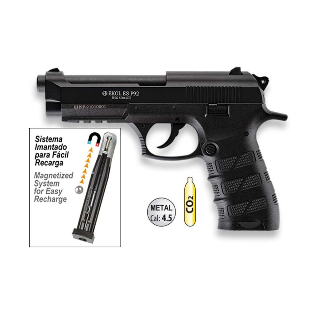 PISTOLA EKOL ES P92 4.5 CO2 NEGRA