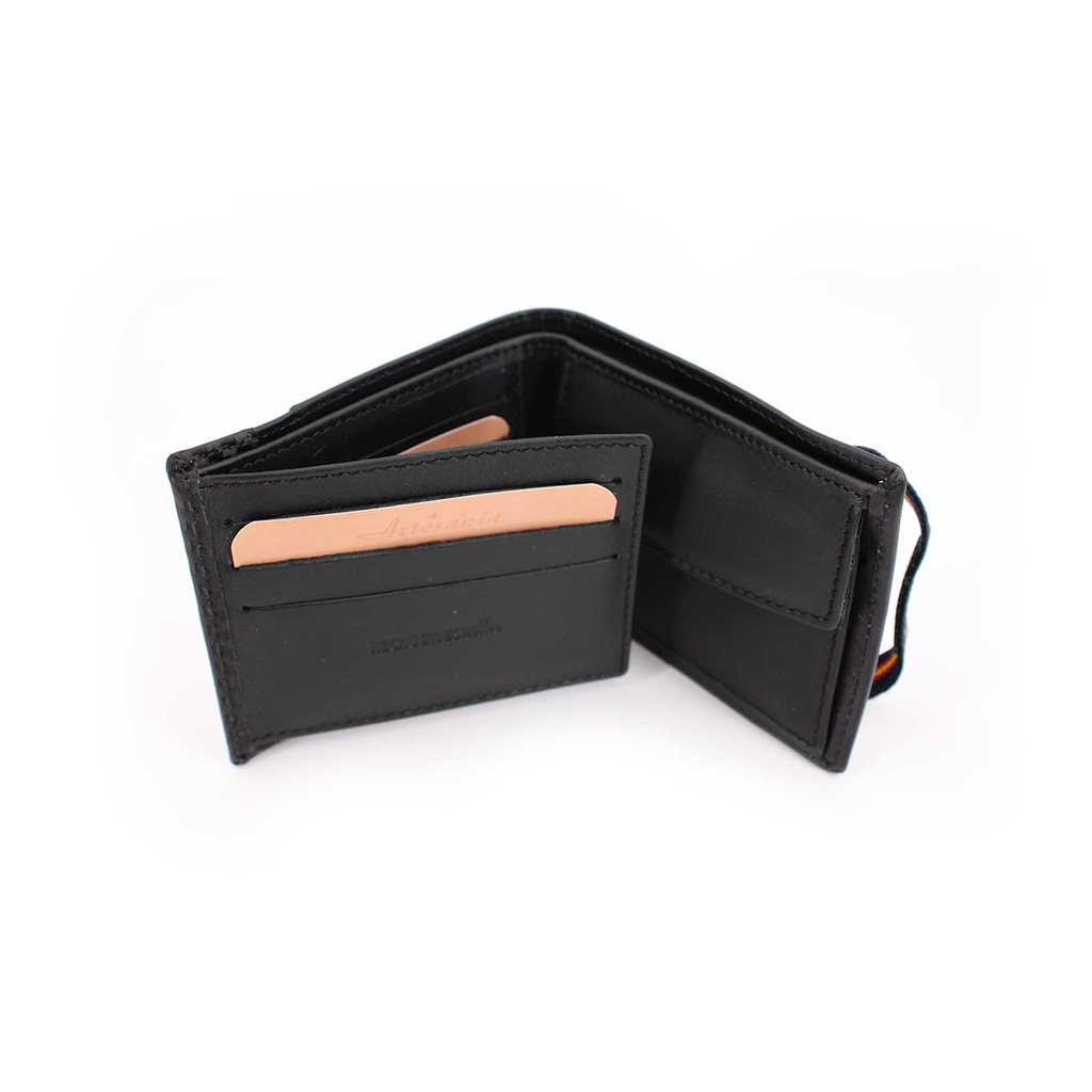 CARTERA PIEL BANDA ESPAÑA ELASTICA LATERAL NEGRA