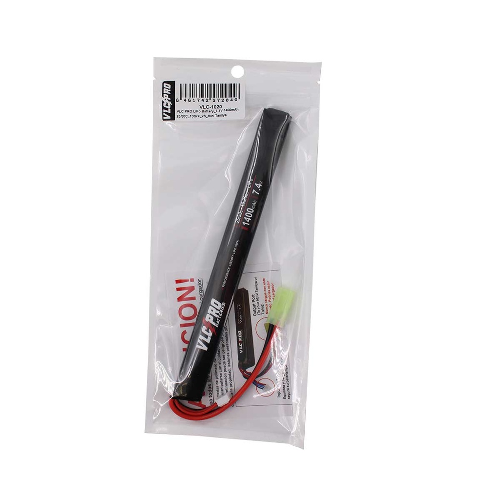 BATERIA VLC PRO LIPO 7.4V 1400MAH 25C/50C 1STICK NEGRA