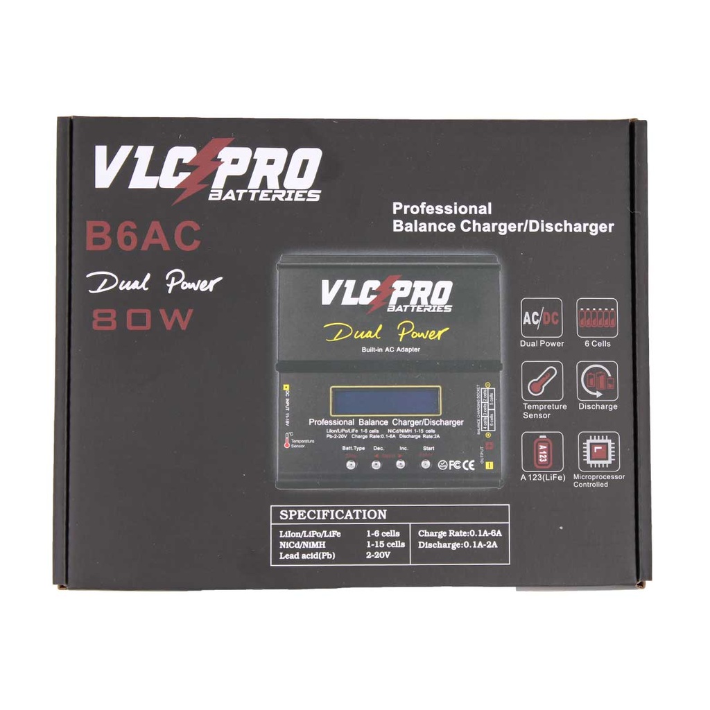 CARGADOR BATERIA VLC PRO B6AC BALANCEADOR LIPO/LIFE/NIMH 80W NEGRO