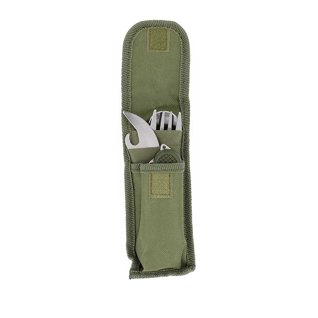 CUBIERTO MILITAR IMMORTAL NAVAJA Y CUCHILLO C/FUNDA NYLON VERDE