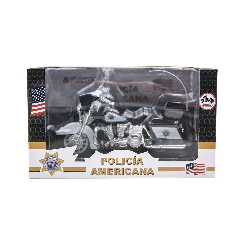MOTO POLICIA AMERICANA NEGRA-BLANCA