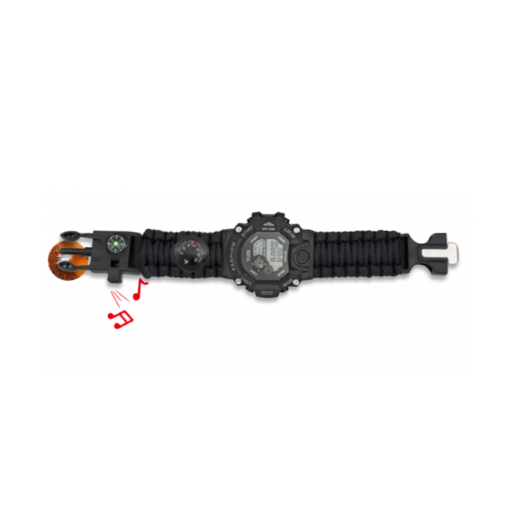 RELOJ DIGITAL PARACORD CON BRUJ/TER Y PEDERNAL NEGRO