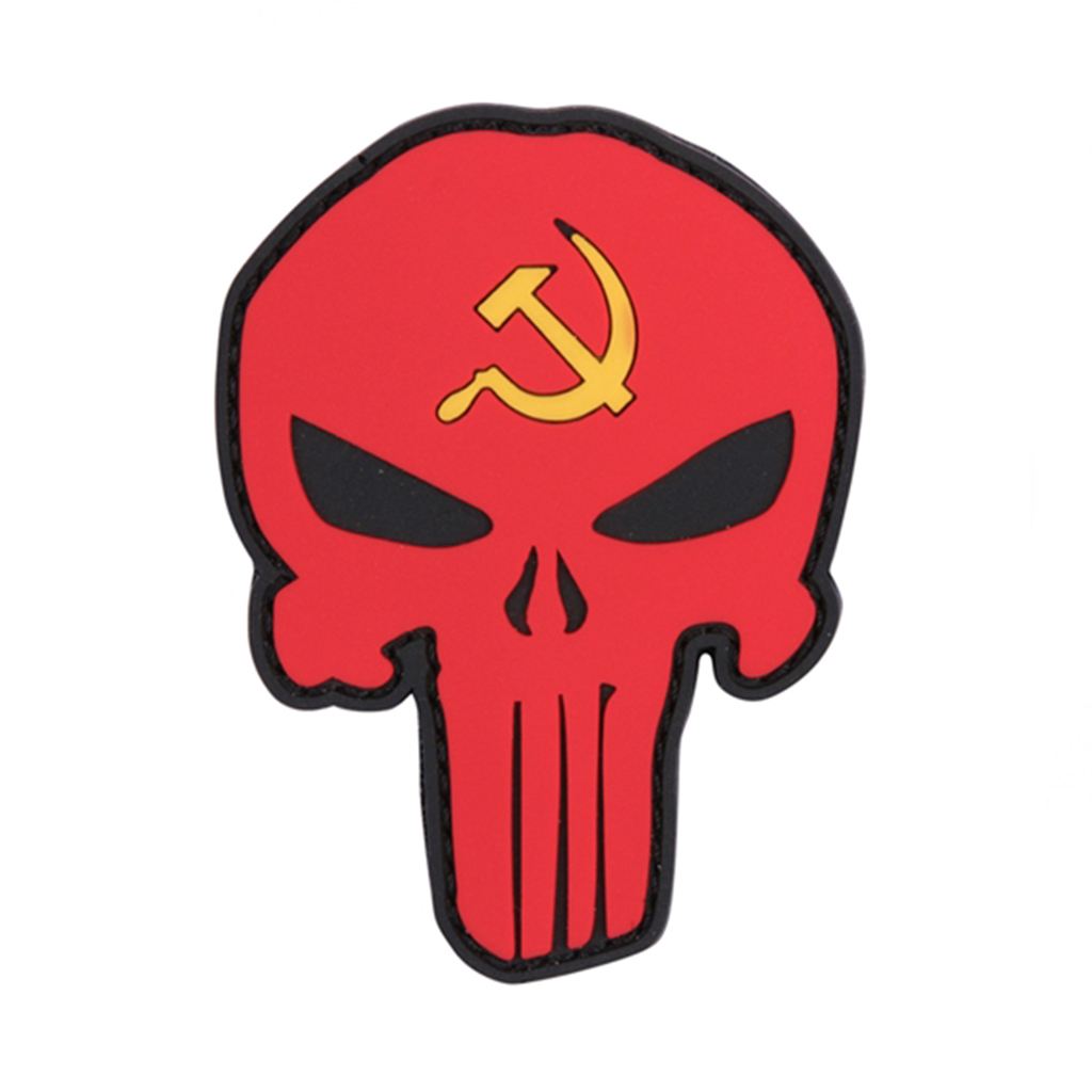 PARCHE PVC 3D PUNISHER HOZ Y MARTILLO ROJO-NEGRO