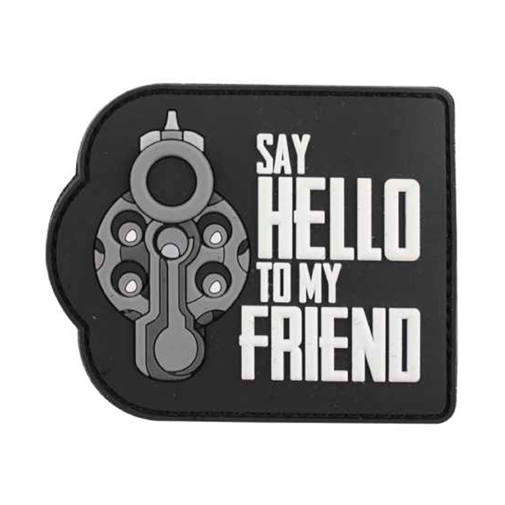 PARCHE PVC 3D REVOLVER SAY HELLO TO MY FRIEND NEGRO