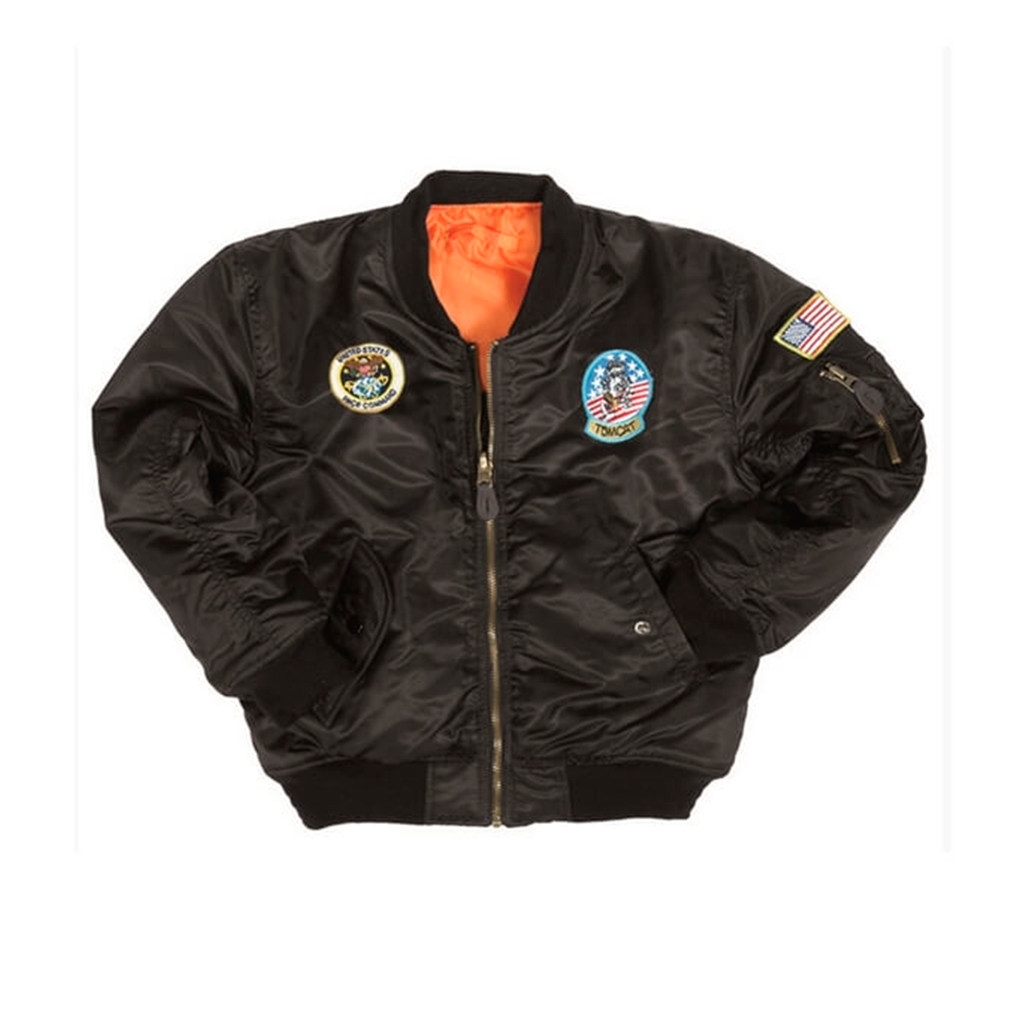 CAZADORA BOMBER NIÑO PARCHES NEGRA