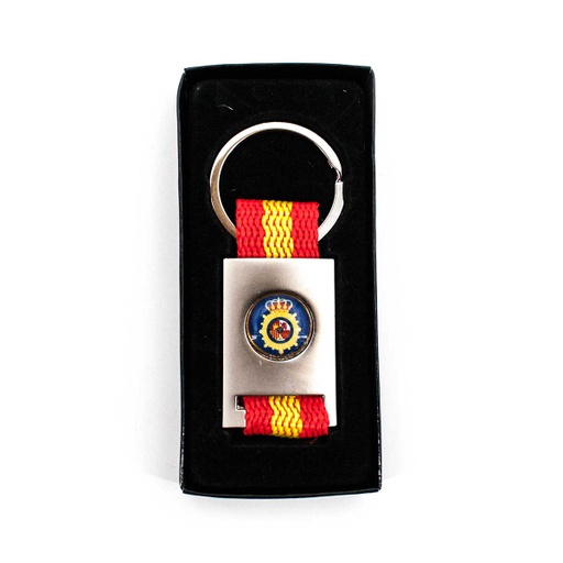 [09431GR1074] LLAVERO POLICIA NAC. CUADRADO BANDERA ESPAÑA PLATEADO