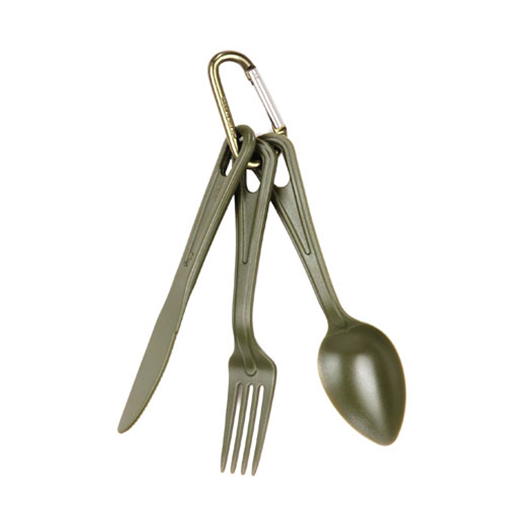 CUBIERTO PVC FOSCO 3PCS C/MOSQUETON VERDE