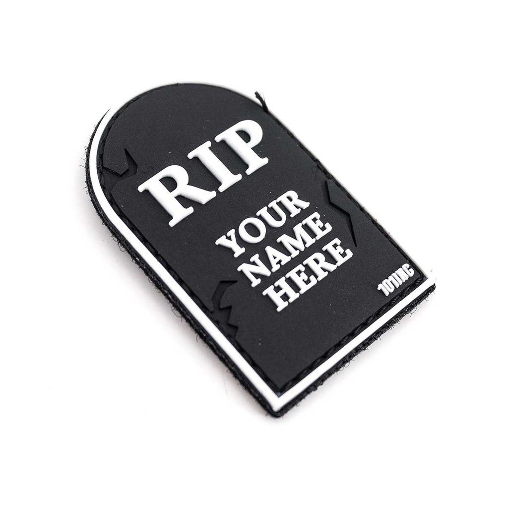 PARCHE PVC 3D RIP YOUR NAME HERE NEGRO-BLANCO