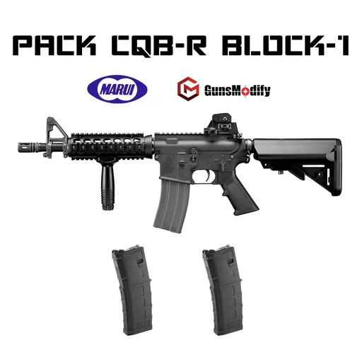 [PACKBLOCK1-2-BQ] PACK FUSIL MARUI M4 CQB-R BLOCK.1 GAS NEGRO Y 2 CARGADORES GUNS MODIFY