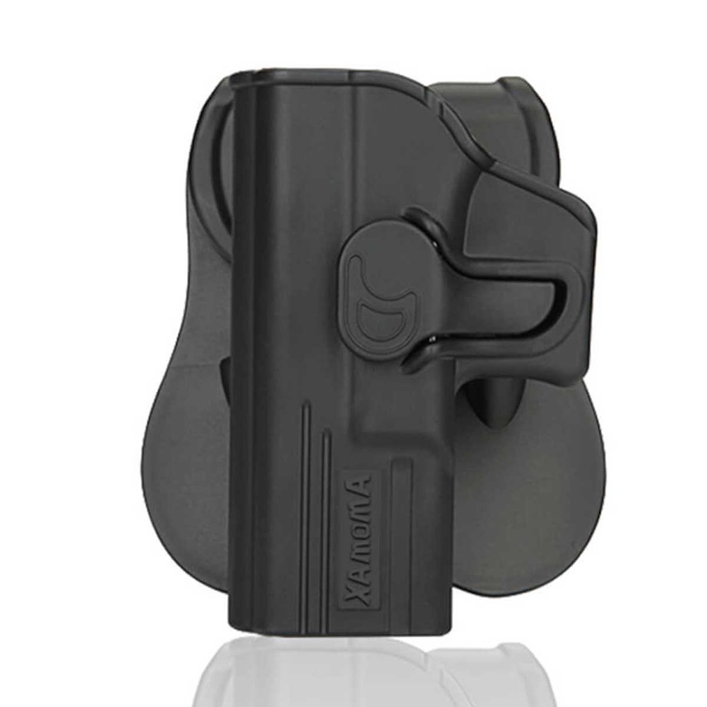 FUNDA PISTOLA RIGIDA ZURDOS AMOMAX GLOCK 19/23/32 NEGRA