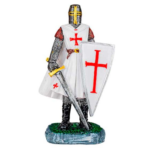 [39540] FIGURA TEMPLARIO ESPADA Y ESCUDO 30 CM BLANCO