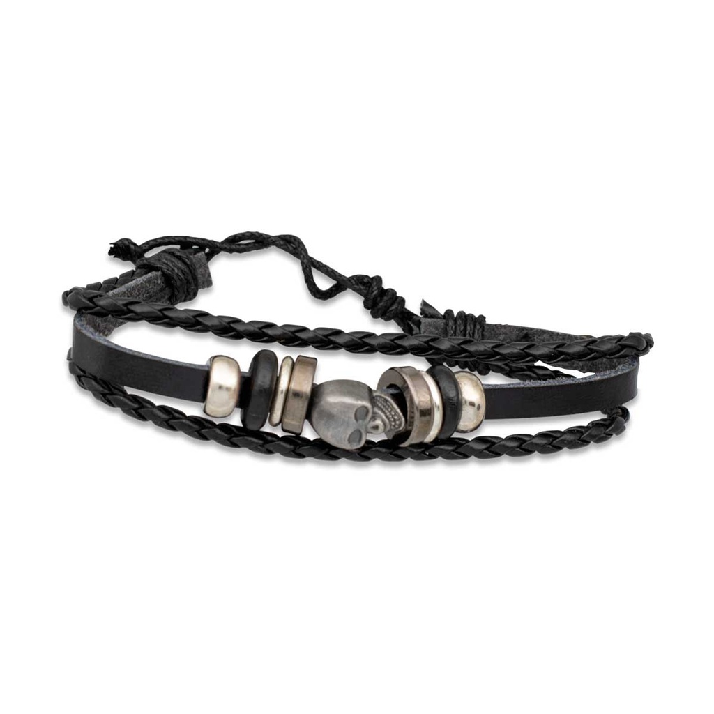 PULSERA CUERO CALAVERA NEGRA