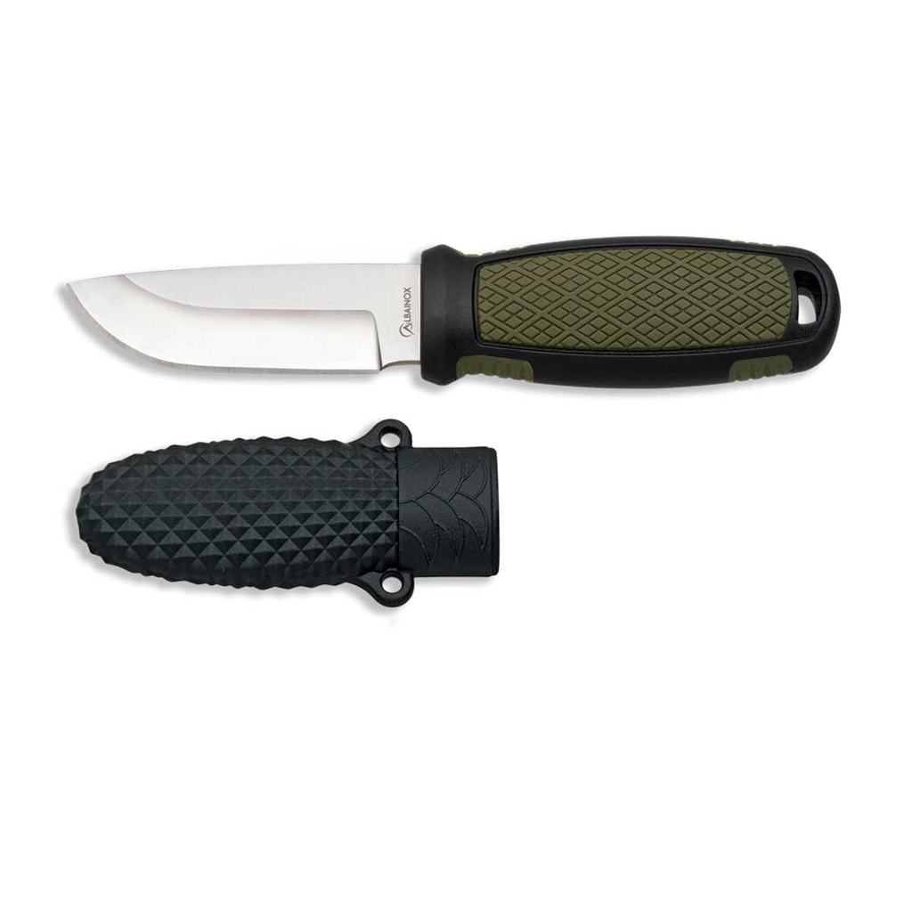 CUCHILLO ALBAINOX COLGANTE FUNDA RIGIDA 6.6CM NEGRO-VERDE
