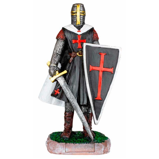 [39528] FIGURA TEMPLARIO ESPADA Y ESCUDO 8 CM NEGRO