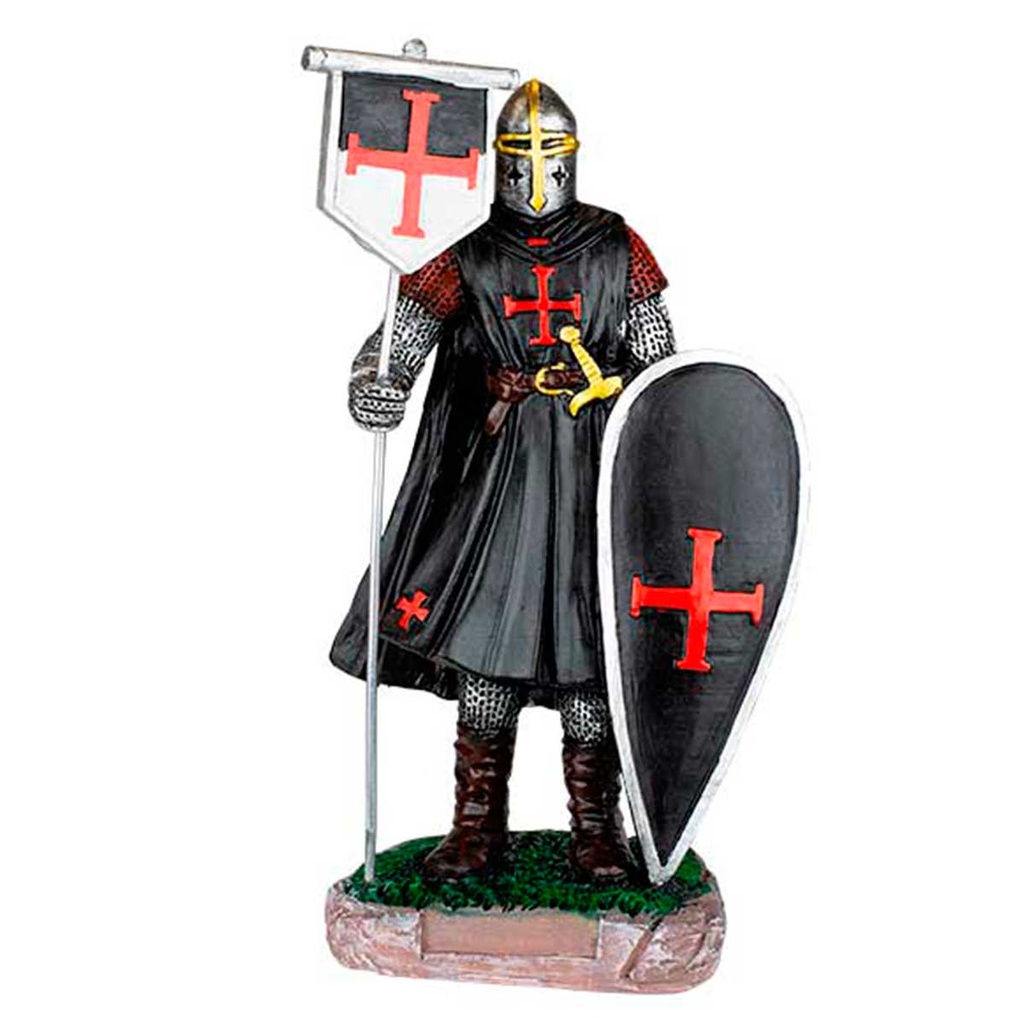 FIGURA TEMPLARIO BANDERA Y ESCUDO 8 CM NEGRA