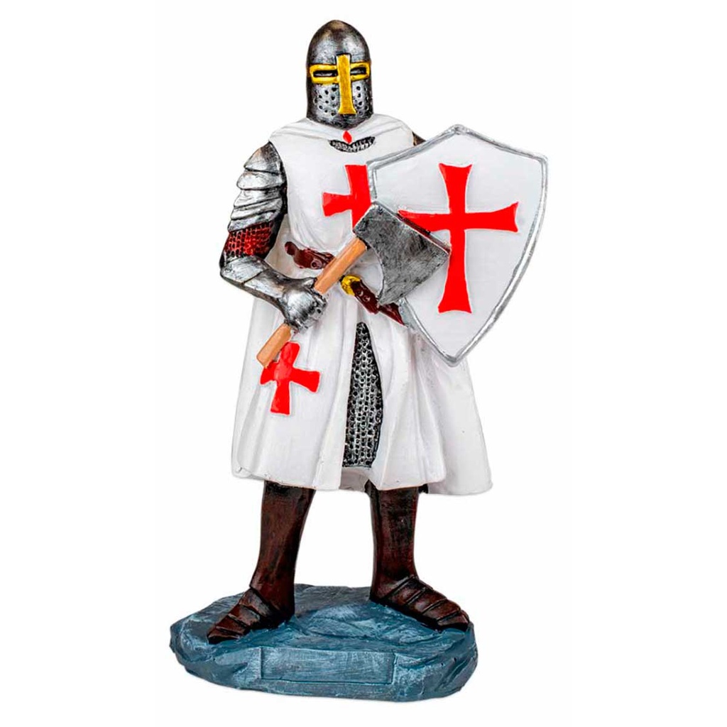 FIGURA TEMPLARIO HACHA Y ESCUDO 12 CM BLANCO