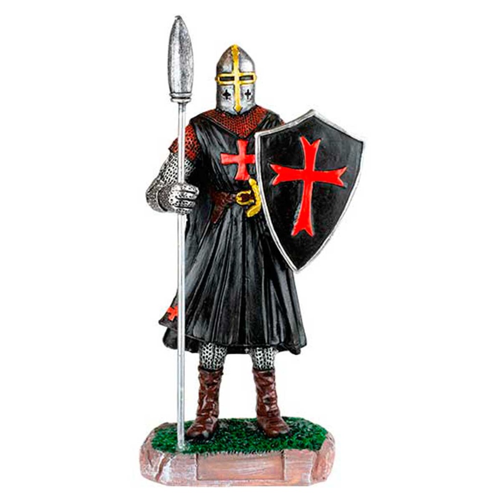 FIGURA RESINA TEMPLARIO LANZA ESCUDO 30 CM NEGRA