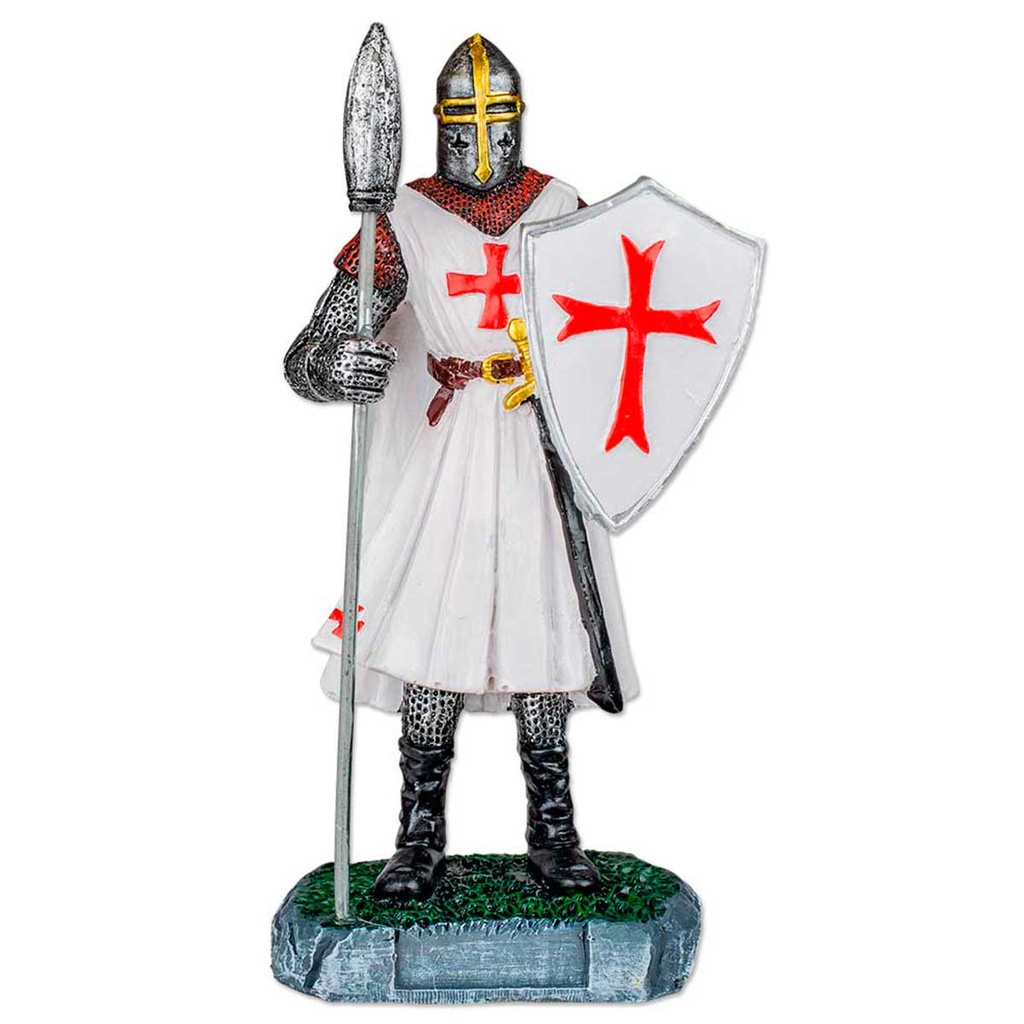 FIGURA TEMPLARIO LANZA Y ESCUDO 18 CM BLANCO