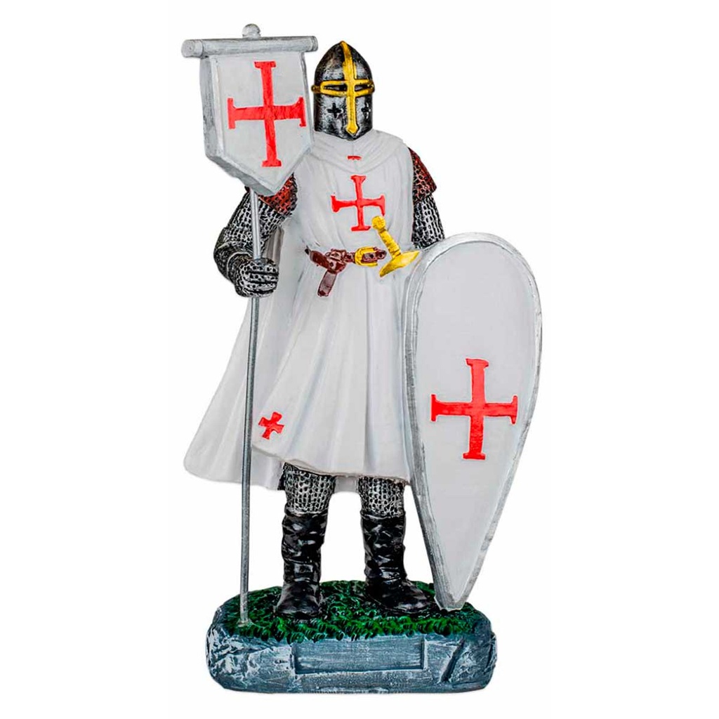 FIGURA TEMPLARIO BANDERA Y ESCUDO 12 CM BLANCO