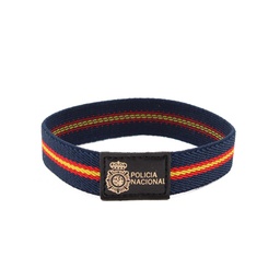 [2108543-PN] PULSERA ELASTICA ESPAÑA POLICIA NACIONAL CENTRO NEGRO MARINO