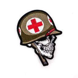 [CZ1136] PARCHE BORDADO CALAVERA CASCO CRUZ ROJA VERDE