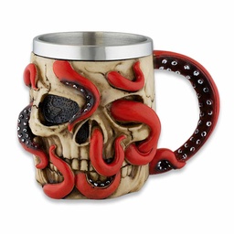 [39296] TAZA CALAVERA PULPO BEIGE-ROJA