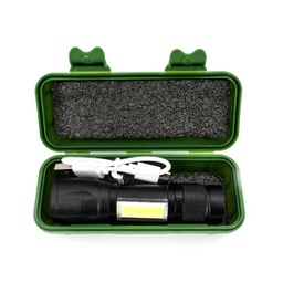 [15001] LINTERNA KELAISHUN  LED RECARGABLE C/USB GRANDE NEGRO CAJA VERDE