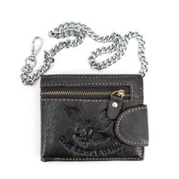 [8255C-1] CARTERA PIEL AGUILA CADENA CREMALLERA NEGRA