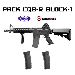 [PACKBLOCK1-2-BQ] PACK FUSIL MARUI M4 CQB-R BLOCK.1 GAS NEGRO Y 2 CARGADORES GUNS MODIFY