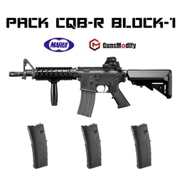 [PACKBLOCK1-3-BQ] PACK FUSIL MARUI M4 CQB-R BLOCK.1 GAS NEGRO Y 3 CARGADORES GUNS MODIFY