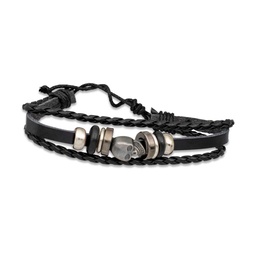 [16210] PULSERA CUERO CALAVERA NEGRA