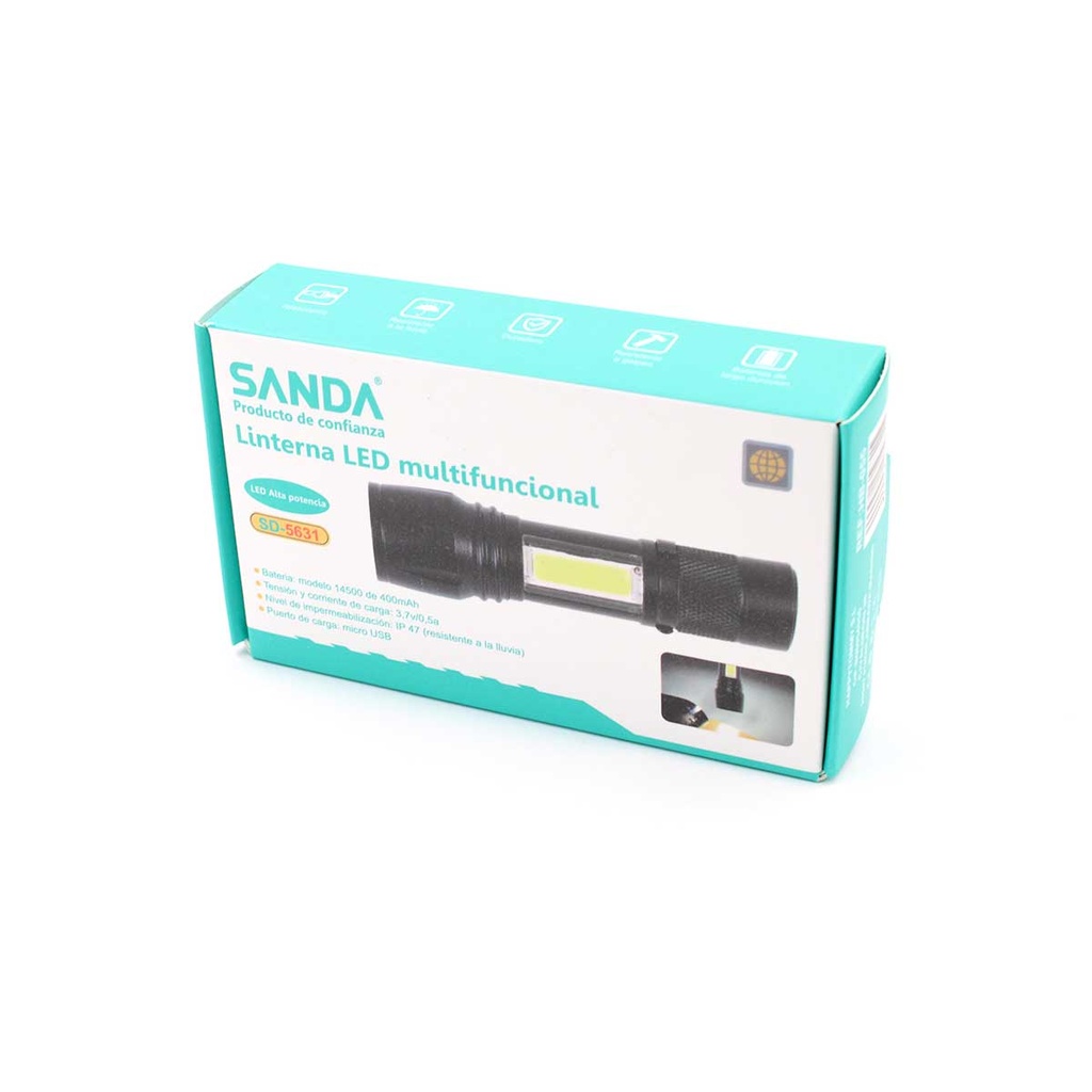 LINTERNA SANDA LED LATERAL C/CLIP RECARGABLE