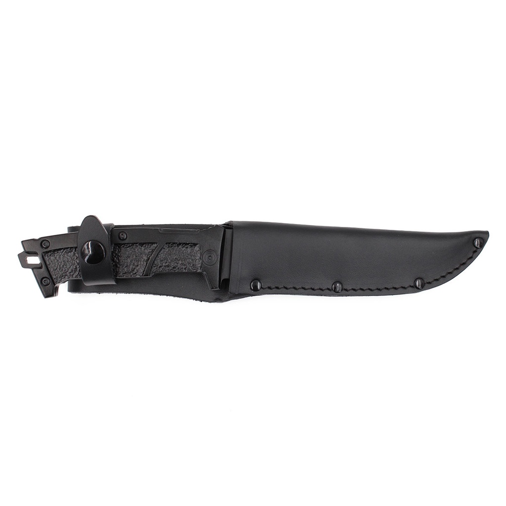 CUCHILLO ALPINO TACTICO SIERRA ROMPECRI.CUADRADO C/FUNDA CUERO NEGRO