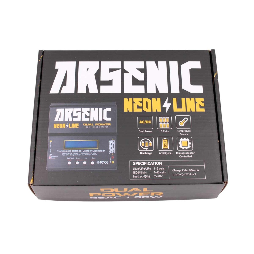 CARGADOR BATERIA ARSENIC B6AC BALANCEADOR LIPO/LIFE/NIMH 80W NEGRO