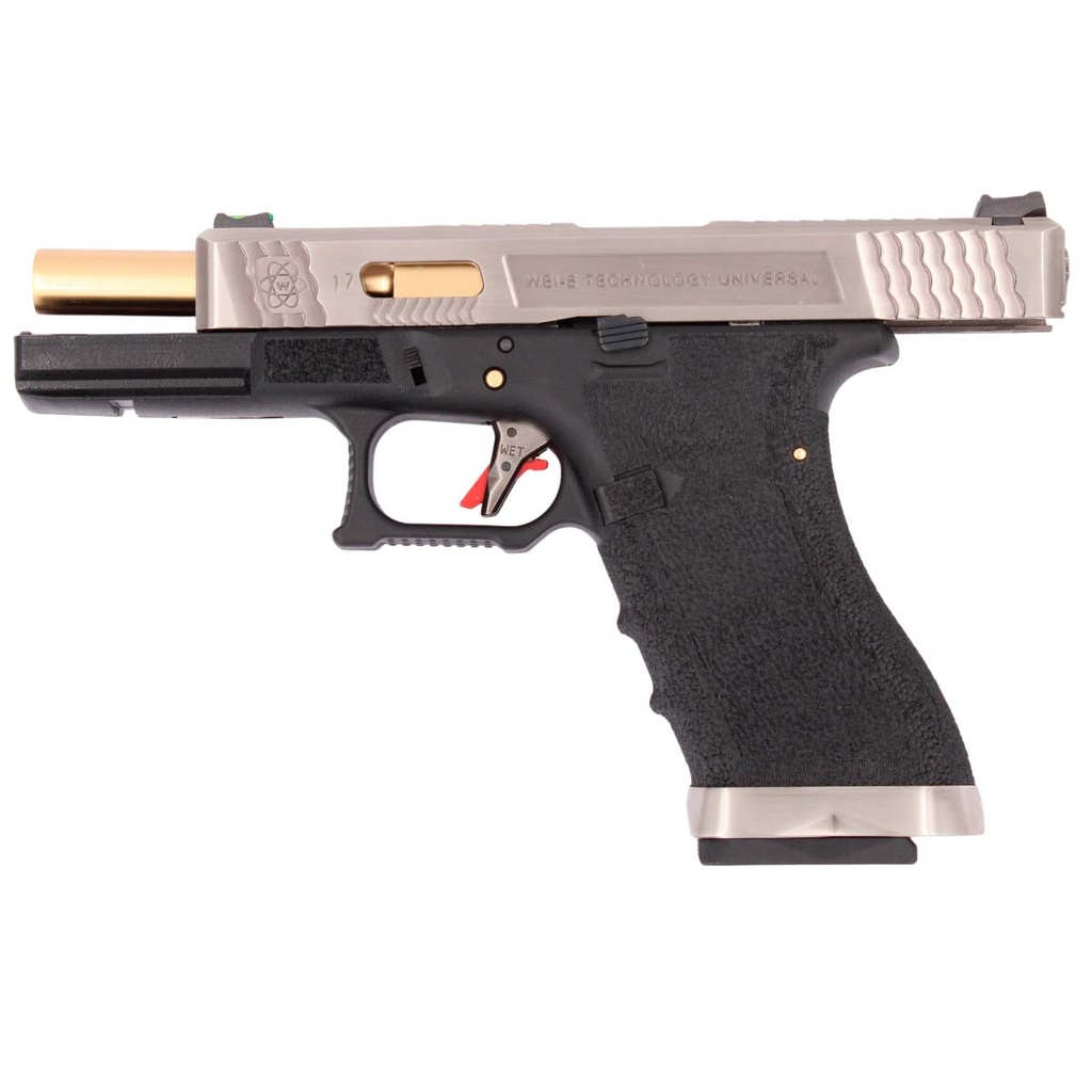 PISTOLA WE G17 CUSTOM-3 FULL METAL NEGRA-PLATA
