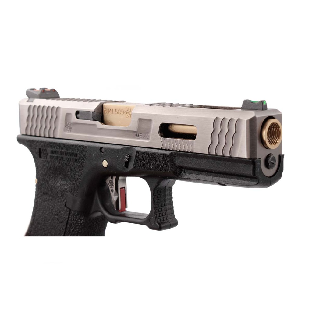 PISTOLA WE G17 CUSTOM-3 FULL METAL NEGRA-PLATA