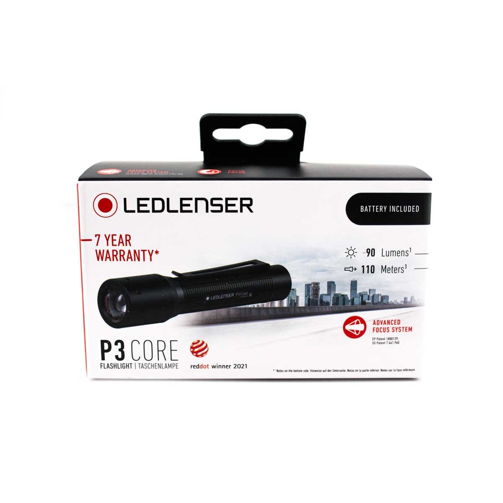 LINTERNA LED LENSER P3 CORE 90 LM NEGRA