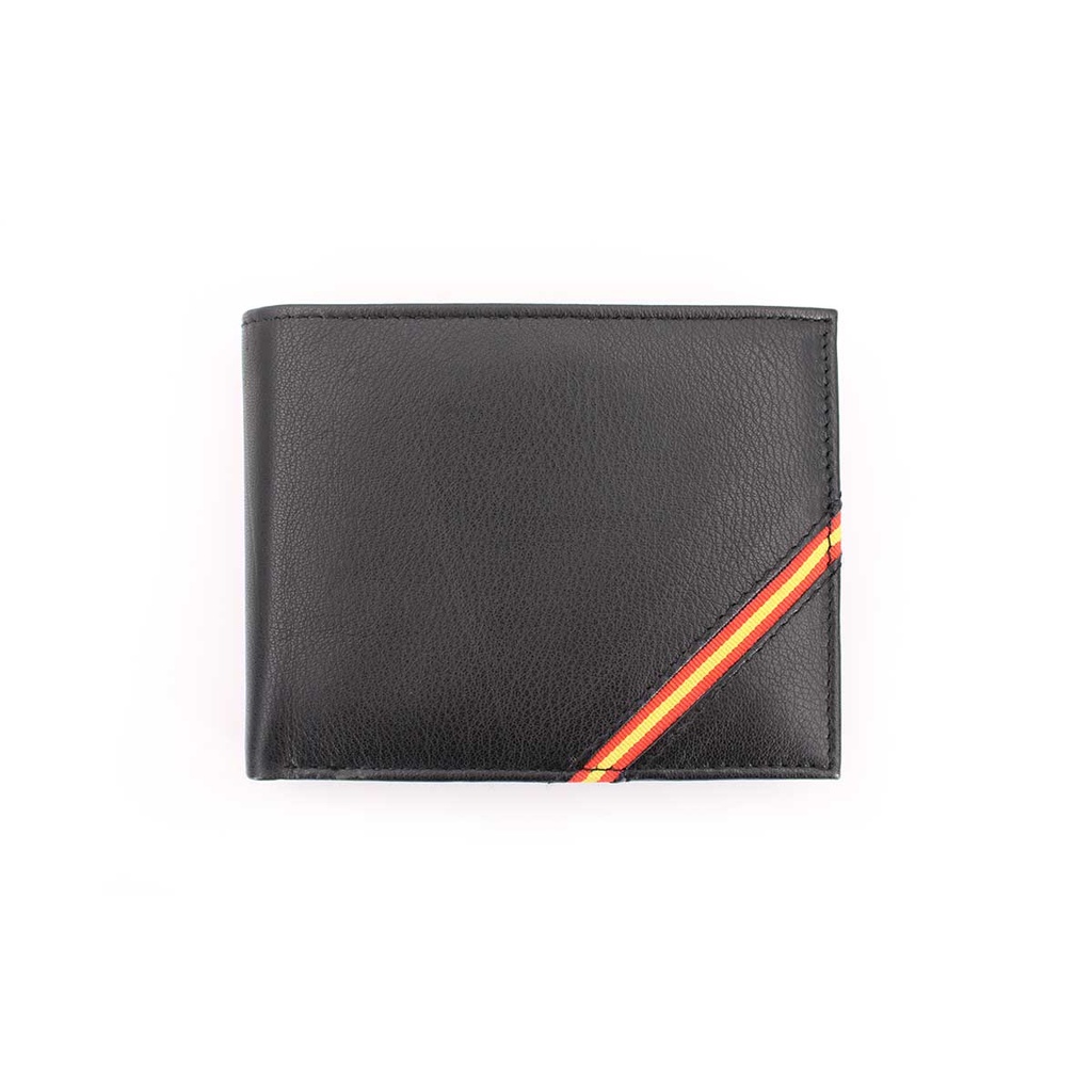 CARTERA PIEL BANDERA ESPAÑA TRIANGULO LATERAL NEGRA