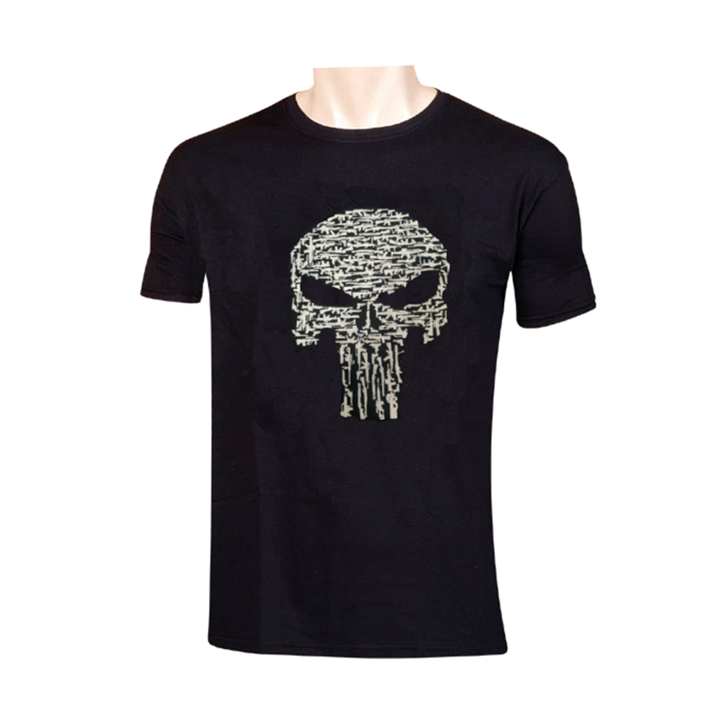 CAMISETA PUNISHER FUSILES NEGRA-BLANCA