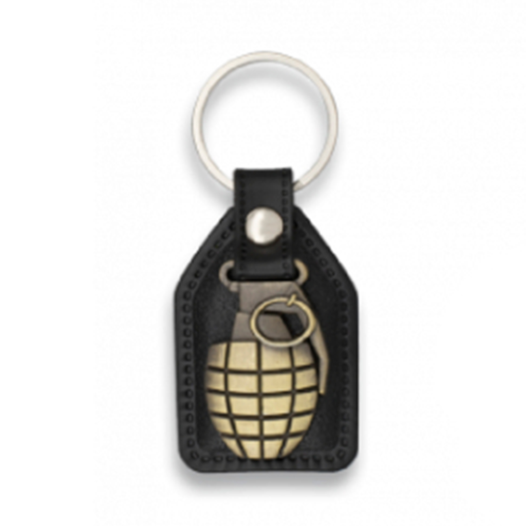 LLAVERO BARBARIC GRANADA CUERO DORADO