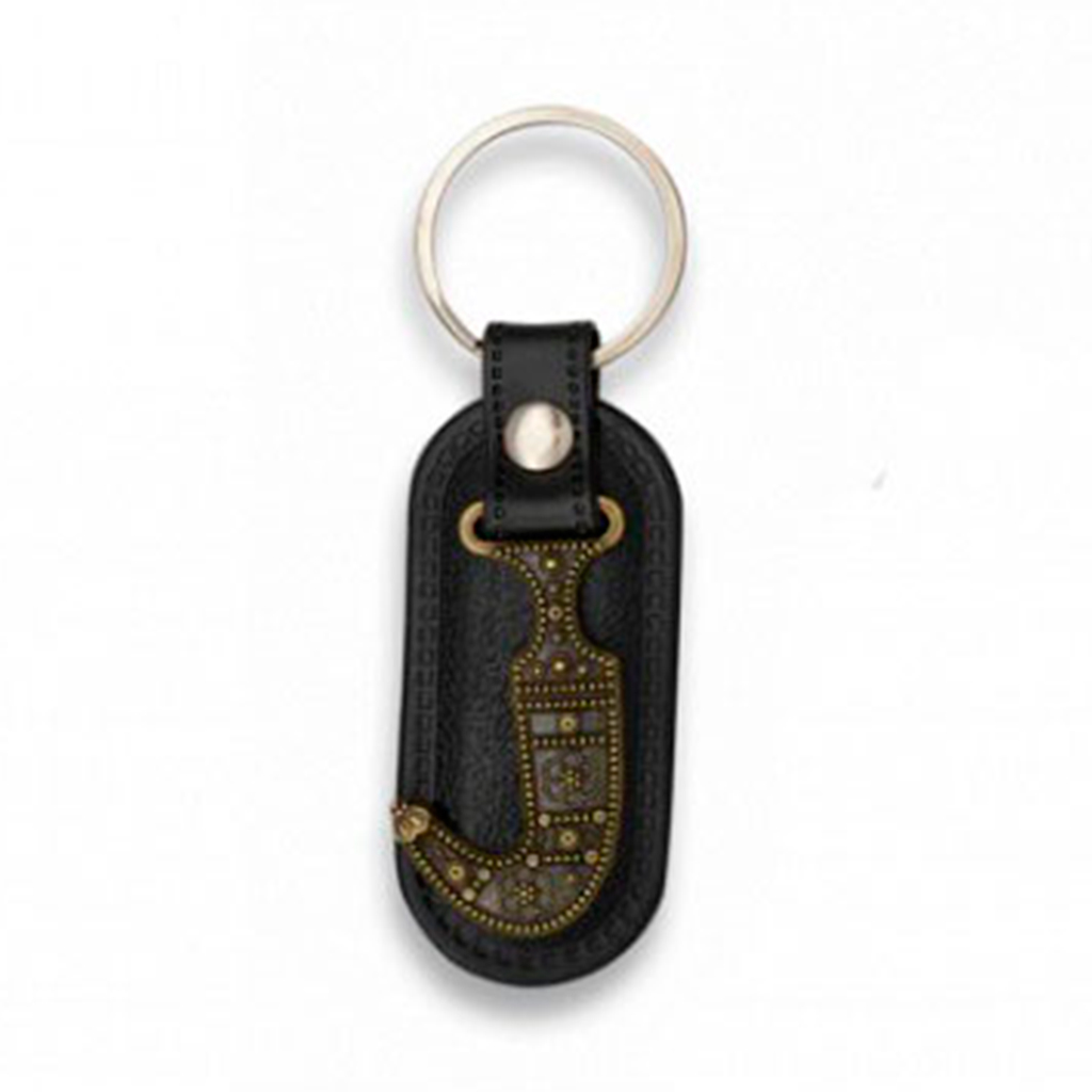 LLAVERO BARBARIC CUCHILLO ARABE CUERO DORADO