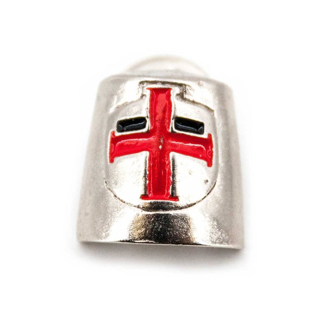 PIN CASCO CRUZ TEMPLARIO PLATA-ROJO