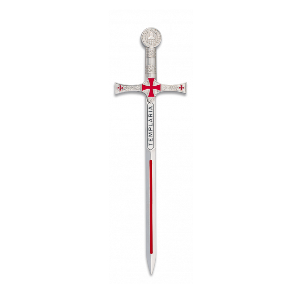 MINI ESPADA TEMPLARIA PLATA-ROJO